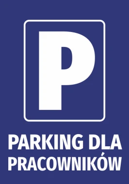 Naklejka Parking dla pracowników - Wzór graficzny. Niebieskie tło z białą literą P i napisem