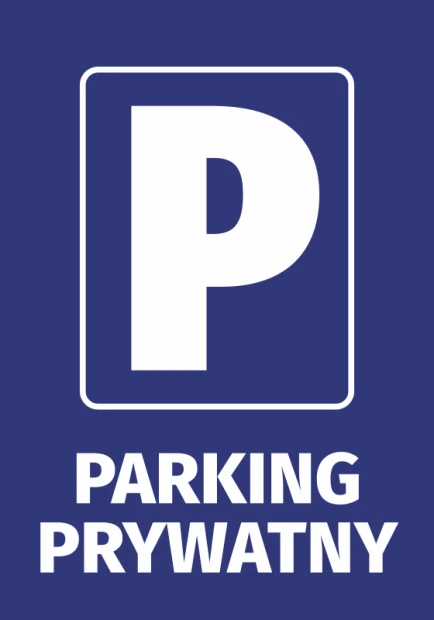 Naklejka Parking prywatny - Wzór graficzny. Biała litera P na niebieskim tle, napis Parking prywatny pod literą