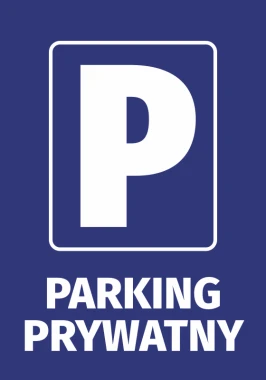 Naklejka Parking prywatny - Wzór graficzny. Biała litera P na niebieskim tle, napis Parking prywatny pod literą