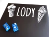 Tablica kredowa do lodziarni z nadrukiem lody 102 - Wzór graficzny. Dwa rysunki lodów i napis LODY w białym kolorze