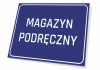 Tabliczka Magazyn podręczny - Wzór graficzny. Prosta, prostokątna tabliczka z białym napisem na niebieskim tle