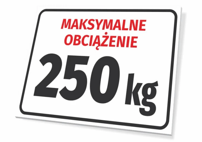 Tabliczka Maksymalne obciążenie z polem do wpisania wagi - Wzór graficzny. Na białym tle czerwony napis i czarna cyfra