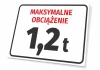 Tabliczka Maksymalne obciążenie z polem do wpisania wagi - Wzór graficzny. Prosty prostokąt z białym tłem, czerwoną czcionką