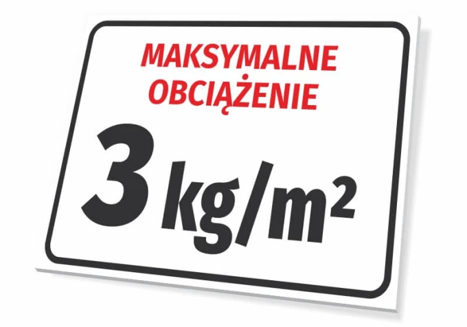 Tabliczka Maksymalne obciążenie z polem do wpisania wagi - Wzór graficzny. Na białym tle czerwony napis MAKSYMALNE