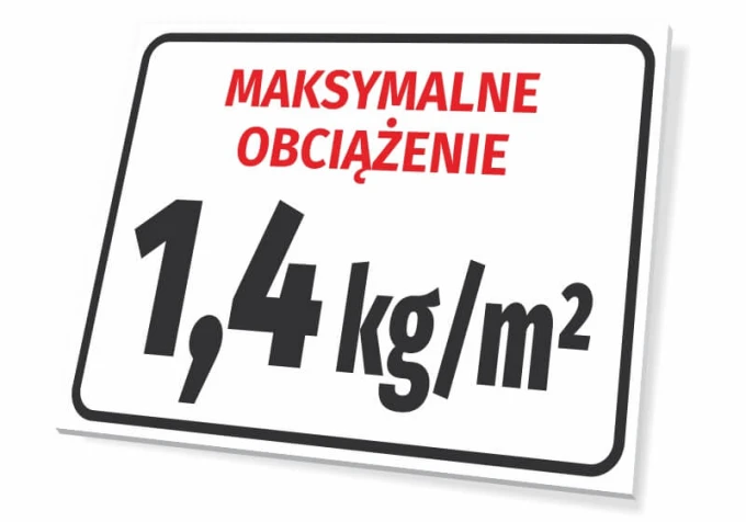 Tabliczka Maksymalne obciążenie z polem do wpisania wagi - Wzór graficzny. Prostokąt z białym tłem, czerwony napis u góry