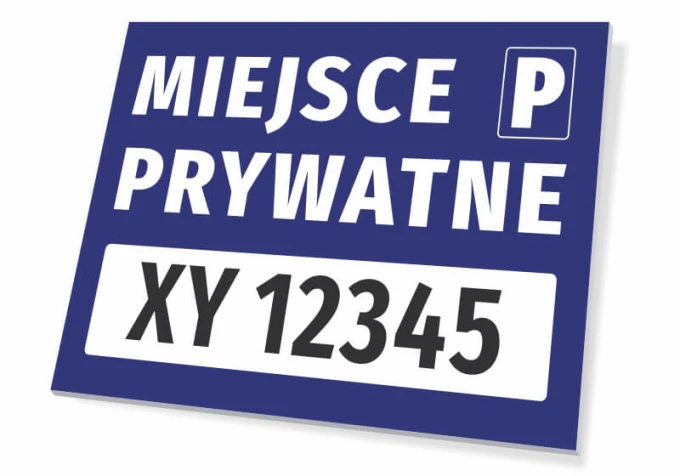 Tabliczka Miejsce prywatne, z polem na nr rejestracyjny pojazdu - Wzór graficzny. Prosta, prostokątna forma z dużymi