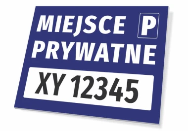 Tabliczka Miejsce prywatne, z polem na nr rejestracyjny pojazdu - Wzór graficzny. Prosta, prostokątna forma z dużymi