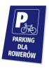 Tabliczka Parking dla rowerów - Wzór graficzny. Niebieskie tło z białym symbolem roweru i literą P