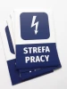 Komplet magnesów - 19 szt - Wzór graficzny. Prostokątne znaki z symbolem błyskawicy i napisem Strefa Pracy