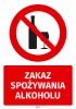 Naklejka BHP Zakaz spożywania alkoholu - Wzór graficzny. Czerwony okrąg z przekreśloną butelką i kieliszkiem. Pod spodem