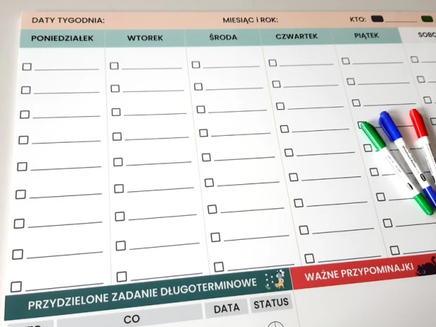 Indywidualna tablica suchościeralna 70 x 50 cm, na 5mm PCV, powierzchnia błyszcząca - Wzór graficzny. Tablica z podziałem