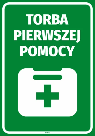 Naklejka Torba pierwszej pomocy - Wzór graficzny. Zielone tło z białym symbolem torby i krzyża