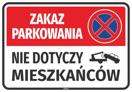 Naklejka Zakaz parkowania Nie dotyczy mieszkańców