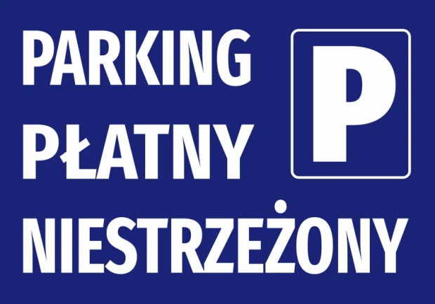 Naklejka Parking płatny niestrzeżony - Wzór graficzny. Białe litery na niebieskim tle, symbol P obok tekstu