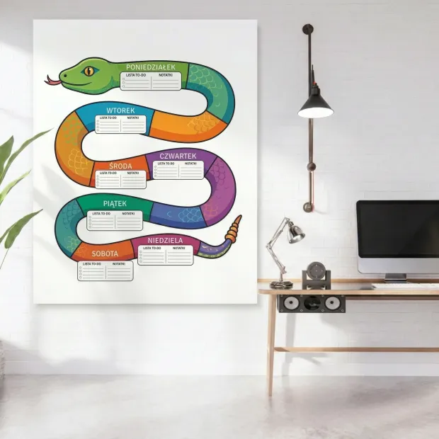 Tablica suchościeralna z grafiką edukacyjną w nowoczesnym biurze, doskonała do kreatywnego planowani