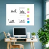 Tablica suchościeralna na wymiar - Aranżacja w biurze. Ściany w odcieniu niebieskim, biurko białe z rośliną