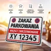 Tabliczka Miejsce zarezerwowane, zakaz parkowania T620, z polem na nr rejestracyjny pojazdu - Wzór graficzny. Prosty