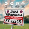 Tabliczka Miejsce zarezerwowane, zakaz parkowania T620, z polem na nr rejestracyjny pojazdu - Wzór graficzny. Prostokątna