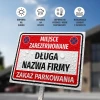 Tabliczka Miejsce zarezerwowane, zakaz parkowania T675, z polem na nazwę firmy - Wzór graficzny. Czerwone tło z białymi