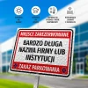 Tabliczka Miejsce zarezerwowane, zakaz parkowania T675, z polem na nazwę firmy - Wzór graficzny. Czerwony prostokąt z białym