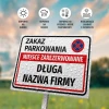 Tabliczka Miejsce zarezerwowane, zakaz parkowania T677, z polem na nazwę firmy - Wzór graficzny. Prostokątna tabliczka