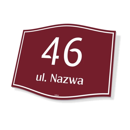 Tabliczka na budynek z przykładowym polem na numer domu i nazwę ulicy, w ujęciu na białym tle