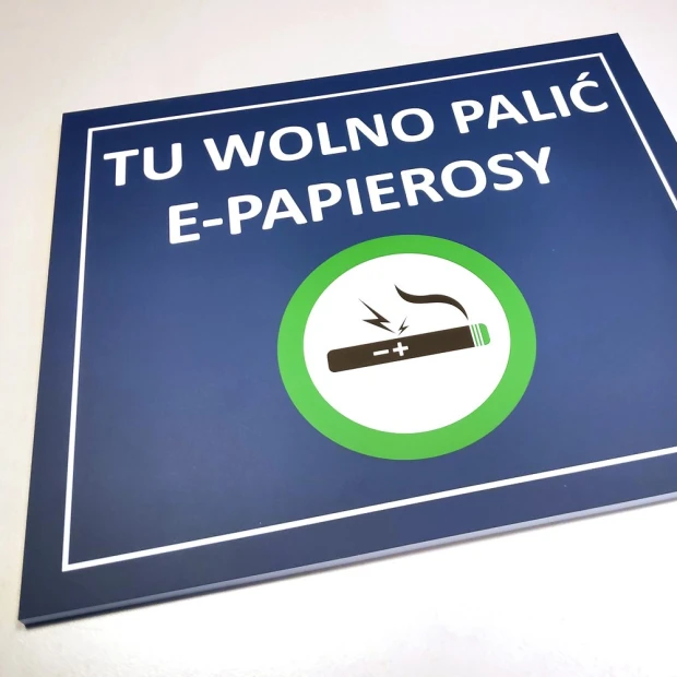 Indywidualna tabliczka z nadrukiem, PCV 5 mm, laminat matowy, 30 x 25 cm - Wzór graficzny. Niebieskie tło z białym napisem
