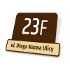 Tabliczka adres numer domu, budynku - Wzór graficzny. Prostokątna tabliczka z numerem 23F i nazwą ulicy w dwóch kolorach