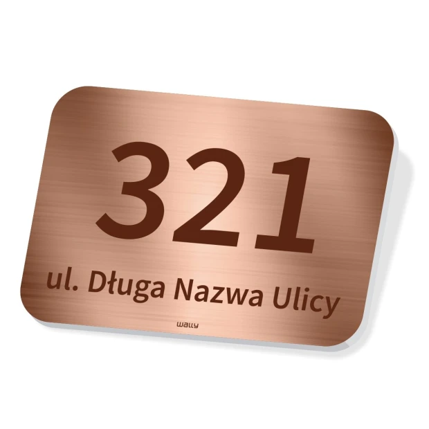 Tabliczka na dom, ogrodzenie z numerem posesji, ulicą - Wzór graficzny. Prostokątna tabliczka z numerem 321 i napisem ul