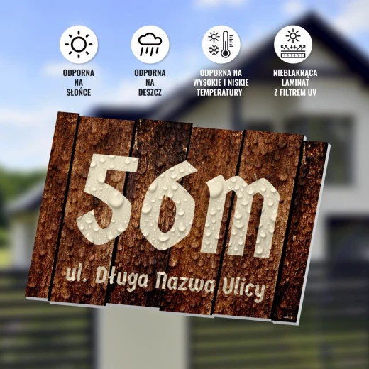 Infografika prezentująca odporność tabliczki adresowej na warunki atmosferyczne i promieniowanie UV