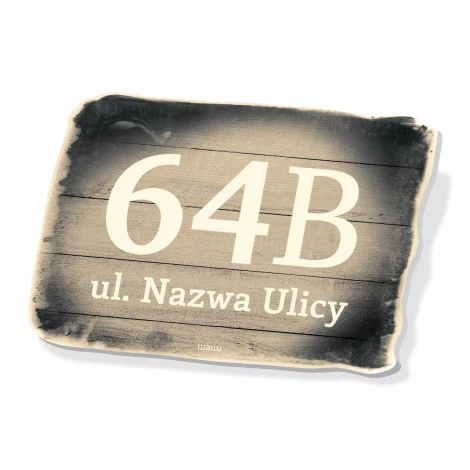 Tabliczka na dom z nazwą ulicy, numerem posesji - Wzór graficzny. Prostokątna tabliczka z białymi literami na ciemnym tle