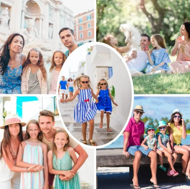 Plakat fotoplakat ze zdjęcia 50x50 cm - Wzór graficzny. Zawiera zdjęcia ludzi w różnych sceneriach i pozach