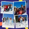 Plakat fotoplakat ze zdjęcia 50x50 cm - Wzór graficzny. Cztery zdjęcia ludzi w zimowej scenerii, śnieg i niebo