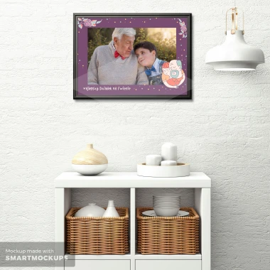 Plakat ze zdjęcia 40x50 cm na ważne okazje - Aranżacja w salonie. Ściany w jasnym kolorze, meble w minimalistycznym stylu