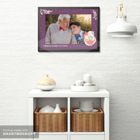 Plakat ze zdjęcia 40x50 cm na ważne okazje - Aranżacja w salonie. Ściany w jasnym kolorze, meble w minimalistycznym stylu