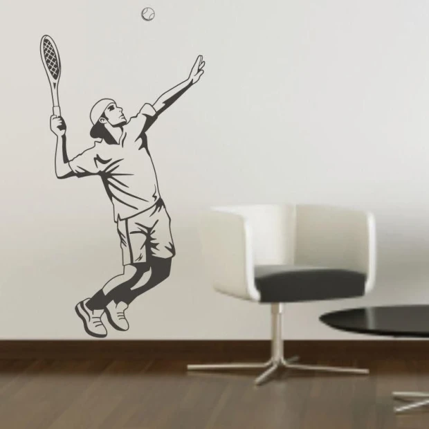 Szablon malarski tenis 1171 - Aranżacja w pokoju. Ściany w jasnym kolorze, nowoczesne meble w minimalistycznym stylu