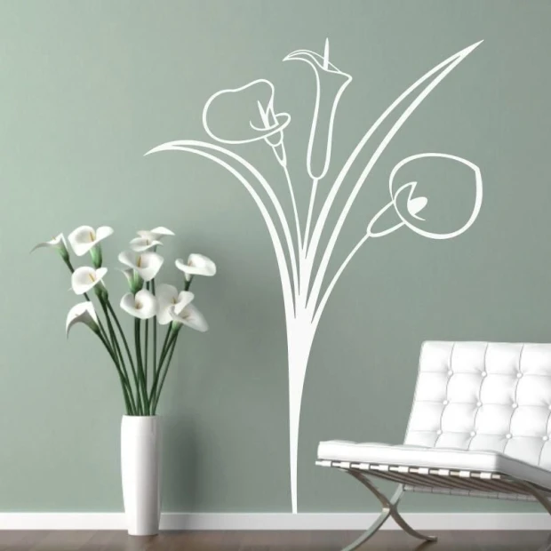 Elegancka naklejka kwiaty 079 w minimalistycznym wnętrzu, doskonale podkreślająca świeżość i nowocze