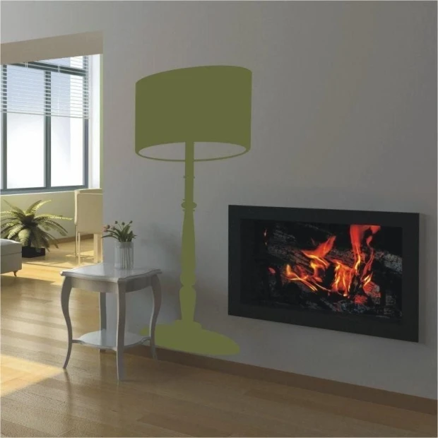 Stylowa naklejka lampy 1050 w delikatnym odcieniu zieleni, idealna do nowoczesnego salonu z kominkie