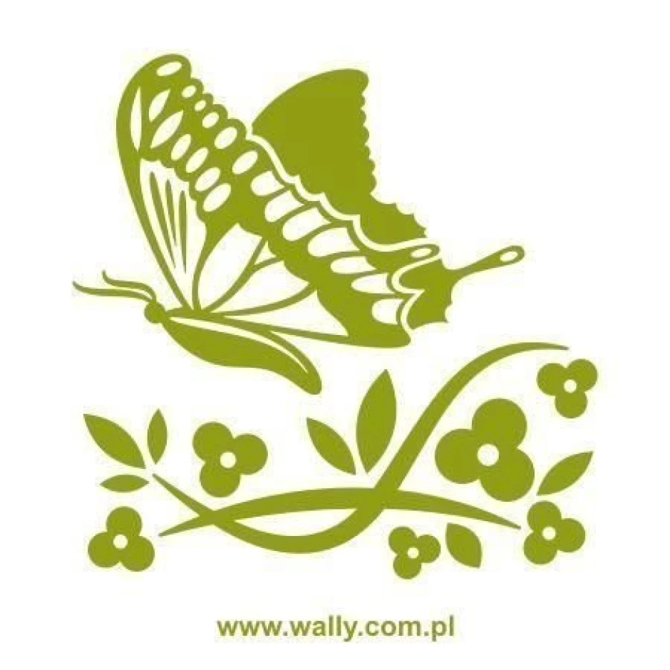 Naklejka kwiatki motyl 1312 w delikatnej, zielonej kolorystyce ozdobi ścianę w radosnym, dziecięcym 