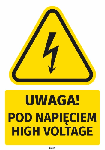 Naklejka BHP Uwaga! Pod napięciem, High voltage