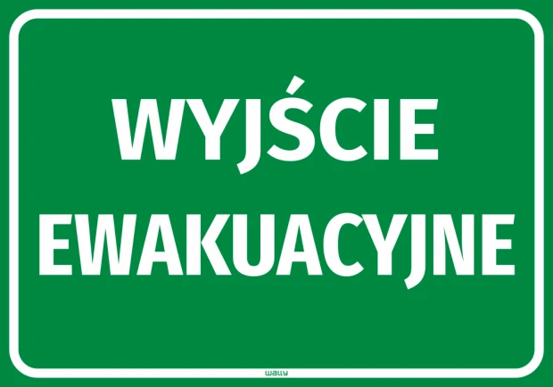 Naklejka informacyjna Wyjście ewakuacyjne - Wzór graficzny. Zielone tło z białym napisem WYJŚCIE EWAKUACYJNE