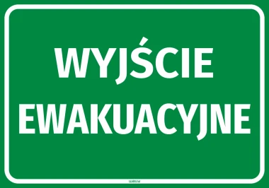 Naklejka informacyjna Wyjście ewakuacyjne - Wzór graficzny. Zielone tło z białym napisem WYJŚCIE EWAKUACYJNE