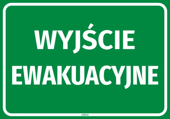 Naklejka informacyjna Wyjście ewakuacyjne - Wzór graficzny. Zielone tło z białym napisem WYJŚCIE EWAKUACYJNE