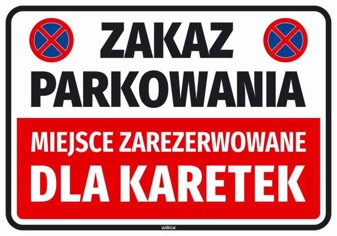 Naklejka Zakaz parkowania Miejsce zarezerwowane dla karetek - Wzór graficzny. Prostokąt z czerwonymi i niebieskimi symbolami