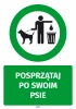 Naklejka Posprzątaj po swoim psie - Wzór graficzny. Zielony okrąg z postacią trzymającą smycz i worek przy koszu na śmieci