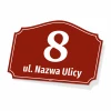 Tabliczka adresowa na dom lub ogrodzenie - Wzór graficzny. Prostokątna tabliczka w kolorze czerwonym z białym napisem