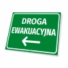 Tabliczka BHP Droga ewakuacyjna Strzałka w lewo - Wzór graficzny. Zielone tło z białym napisem i strzałką w lewo