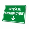 Tabliczka Informacyjna Wyjście ewakuacyjne Strzałka w dół - Wzór graficzny. Zielone tło z białym napisem i strzałką w dół
