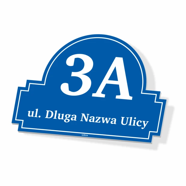 Tabliczka na dom lub ogrodzenie, z adresem i numerem - Wzór graficzny. Kształt prostokątny z zaokrąglonymi krawędziami