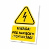 Tabliczka ostrzegawcza Uwaga! Pod napięciem, High voltage - Wzór graficzny. Trójkąt z symbolem błyskawicy na żółtym tle